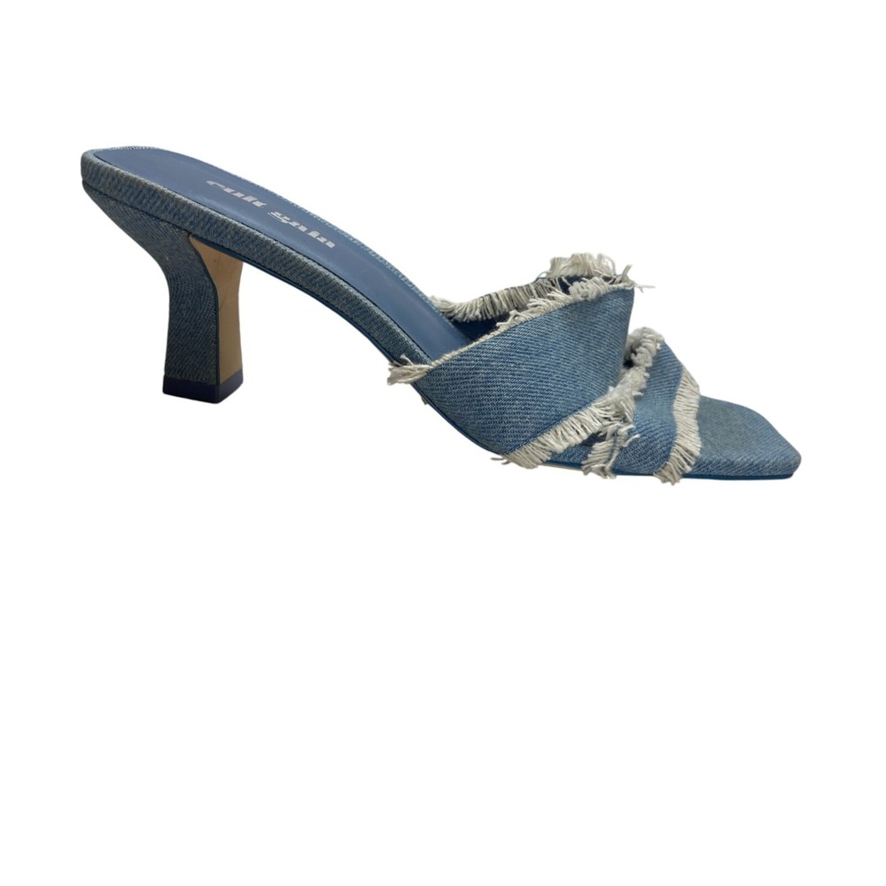 Cult Gaia Fae Fringe Lake Blue Denim Sandals Square Toe Women's EU 36 EUC